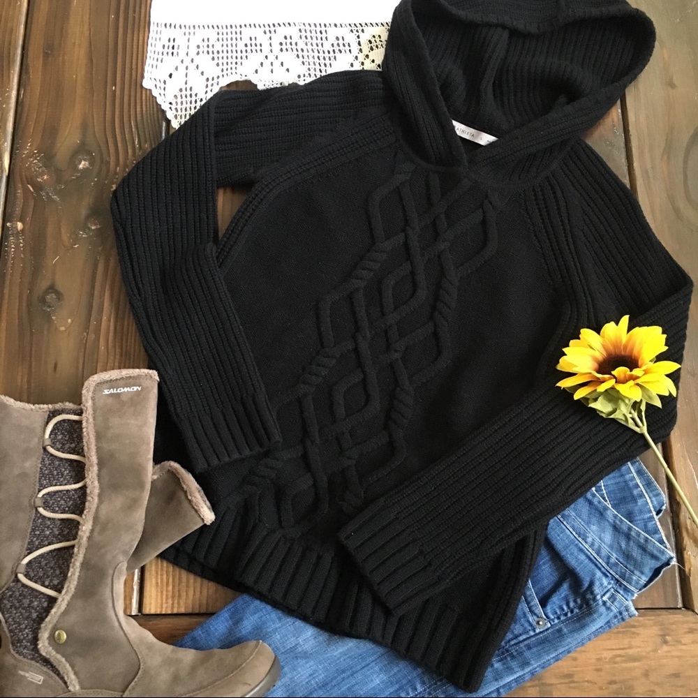 Athleta Cold Spell Cable Knit Hoodie Black Sz Sm